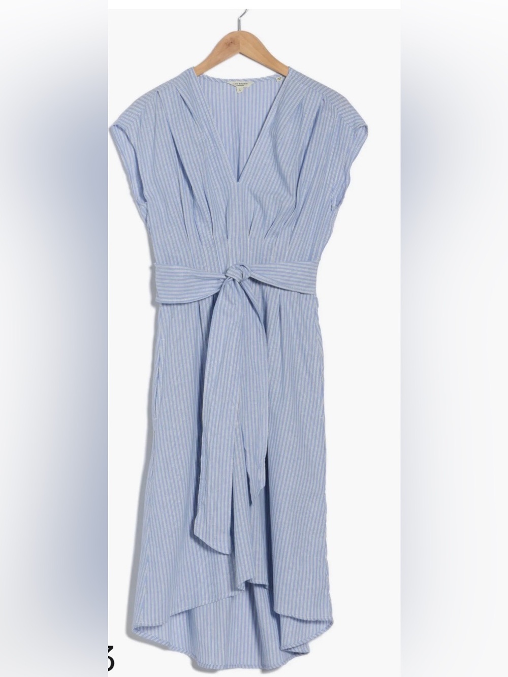 Max Studio Light Blue Stripe Tie-Waist Midi Dress size Small - Picture 3 of 16